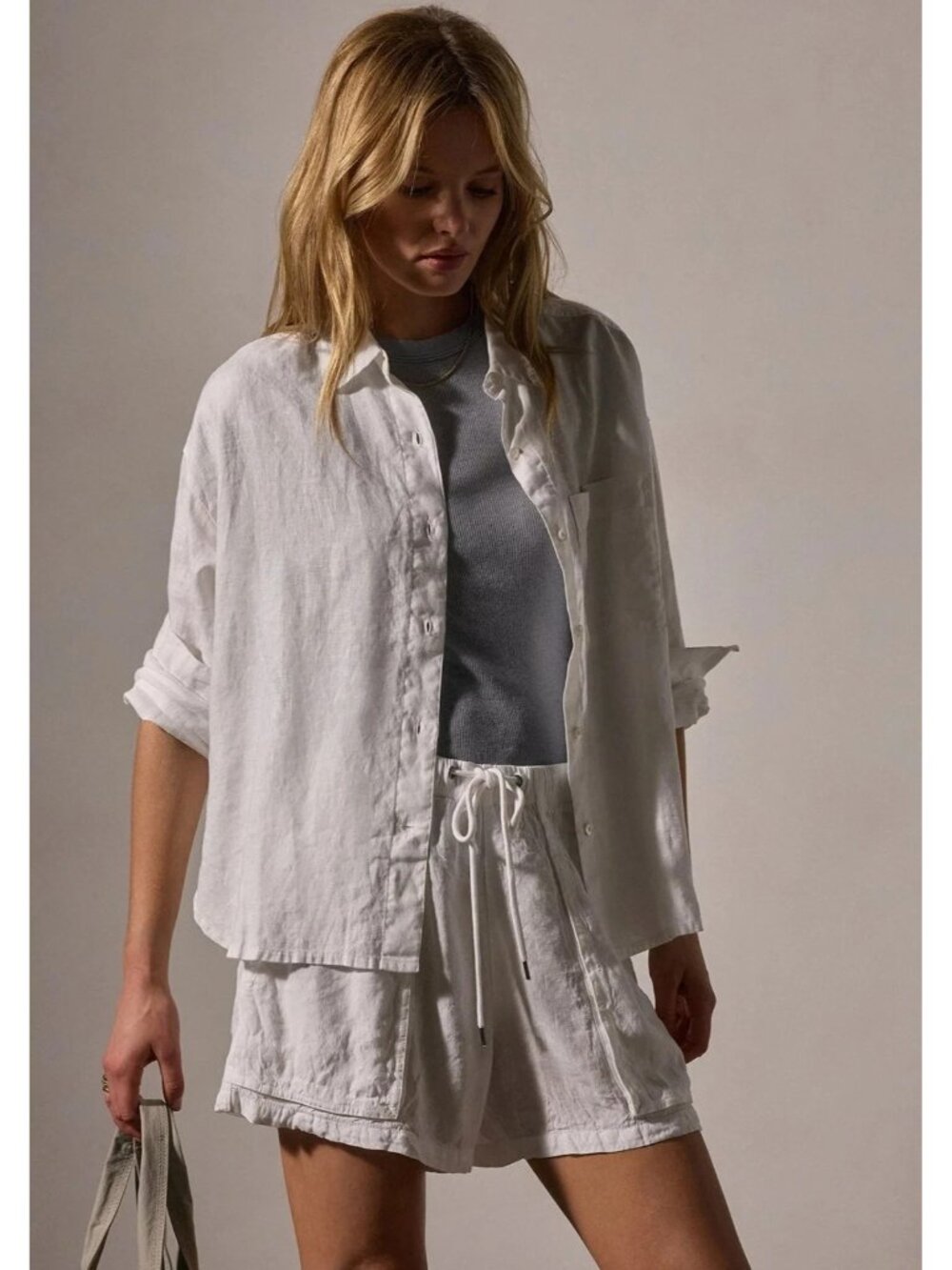 James Perse Linen Oversized Estilo Shirt White Sz 0 Small Coastal Relaxed Fit